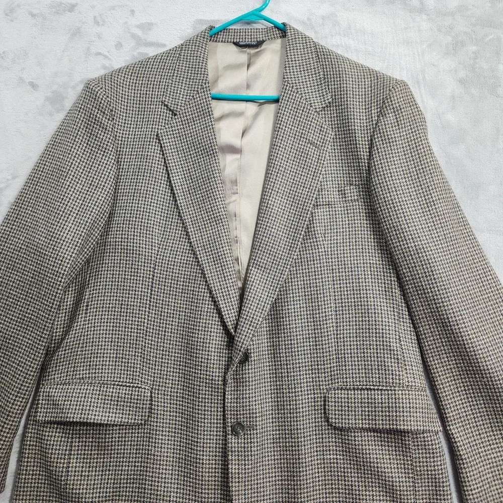 Vintage New England Collection Sport Coat Men 46L Brown Houndstooth Tweed Blazer